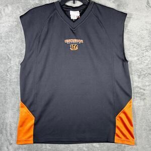 NFL Men's L Tank Top Cincinnati Bengals Black Cutoff Embroidered Logo V-Neck Y2K